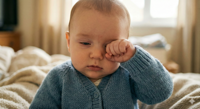 Baby yawning showing sleepy cues and tired signs